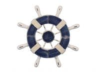 Rustic Dark Blue and White Decorative Ship Wheel 9