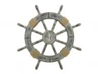 Rustic Whitewashed Decorative Ship Wheel With Anchor 18