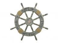 Rustic Whitewashed Decorative Ship Wheel With Starfish 18
