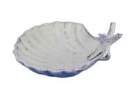 Whitewashed Cast Iron Shell With Starfish Decorative Bowl 6
