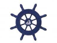 Rustic Dark Blue Decorative Ship Wheel With Sailboat 6