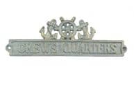 Antique Bronze Cast Iron Crews Quarters Sign with Ship Wheel and Anchors 9
