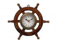 Deluxe Class Wood and Antique Brass Ship Steering Wheel Clock 12
