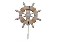 Rustic Decorative Ship Wheel With Seashell and Hook 8