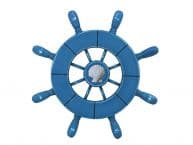 Rustic All Light Blue Decorative Ship Wheel With Seashell 9