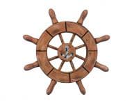 Rustic Wood Finish Decorative Ship Wheel With Anchor 6