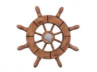 Rustic Wood Finish Decorative Ship Wheel With Seashell  6