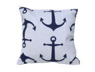 Decorative White Pillow with Blue Anchors Nautical Pillow 16