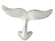 Rustic Whitewashed Cast Iron Decorative Whale Tail Hook 5
