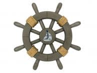 Antique Decorative Ship Wheel With Sailboat 12