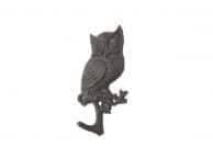 Cast Iron Owl Sitting on a Tree Branch Decorative Metal Wall Hook 6.5