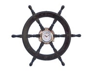 Deluxe Class Wood and Chrome Pirate Ship Wheel Clock 24