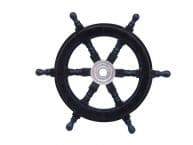 Deluxe Class Wood and Chrome Decorative Pirate Ship Steering Wheel 12