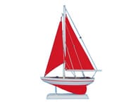 Wooden Red Pacific Sailer with Red Sails Model Sailboat Decoration 17