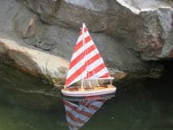 Wooden It Floats 12 - Rustic Red Striped Floating Sailboat Model