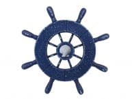Rustic All Dark Blue Decorative Ship Wheel With Seashell 9
