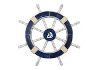 Rustic Dark Blue Decorative Ship Wheel with Sailboat 18