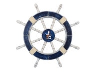 Rustic Dark Blue Decorative Ship Wheel with Seagull and Lifering 18