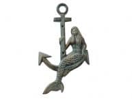 Antique Seaworn Bronze Cast Iron Mermaid Anchor 9