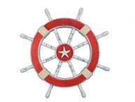Rustic Red Decorative Ship Wheel with Starfish 18