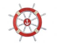 Rustic Red Decorative Ship Wheel with Anchor 18