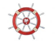 Rustic Red Decorative Ship Wheel with Palm Tree 18