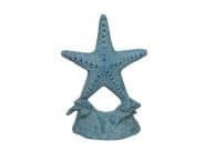Light Blue Whitewashed Cast Iron Starfish Door Stopper 11