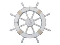 Rustic White Decorative Ship Wheel with Sailboat 18