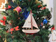 Wooden Red Sailboat Model Christmas Tree Ornament 9