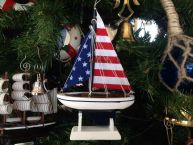 Wooden USA Flag Sailboat Model Christmas Tree Ornament
