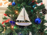 Wooden Blue Sailboat Christmas Tree Ornament 9