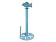 Rustic Light Blue Whitewashed Cast Iron Fish Paper Towel Holder 15