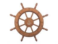 Rustic Wood Finish Decorative Ship Wheel With Anchor 24