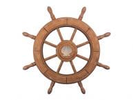 Rustic Wood Finish Decorative Ship Wheel With Seashell 24