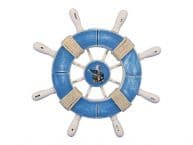 Rustic Light Blue and White Decorative Ship Wheel With Seagull 9