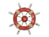 Rustic Red and White Decorative Ship Wheel 6