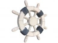 Rustic White Decorative Ship Wheel with Dark Blue Rope 12