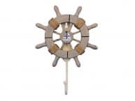 Rustic Decorative Ship Wheel With Sailboat and Hook 8