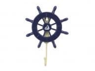 Dark Blue Decorative Ship Wheel with Sailboat and Hook 8