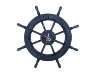 Rustic All Dark Blue Decorative Ship Wheel With Seagull 24