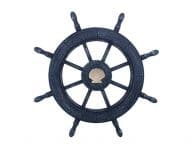 Rustic All Dark Blue Decorative Ship Wheel With Seashell 24