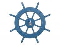 Rustic All Light Blue Decorative Ship Wheel With Seagull 24