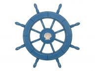 Rustic All Light Blue Decorative Ship Wheel With Seashell 24