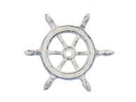 Whitewashed Cast Iron Ship Wheel Decorative Paperweight 4