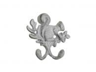 Whitewashed Cast Iron Squirrel with Acorn Decorative Double Metal Wall Hooks 8