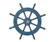 Rustic All Light Blue Decorative Ship Wheel With Starfish 18