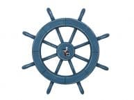 Rustic All Light Blue Decorative Ship Wheel With Seagull 18