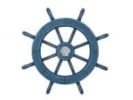 Rustic All Light Blue Decorative Ship Wheel With Seashell 18