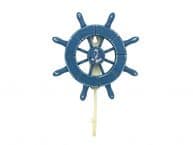 Rustic All Light Blue Decorative Ship Wheel with Anchor and Hook 8