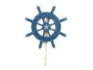 Rustic All Light Blue Decorative Ship Wheel with Starfish and Hook 8